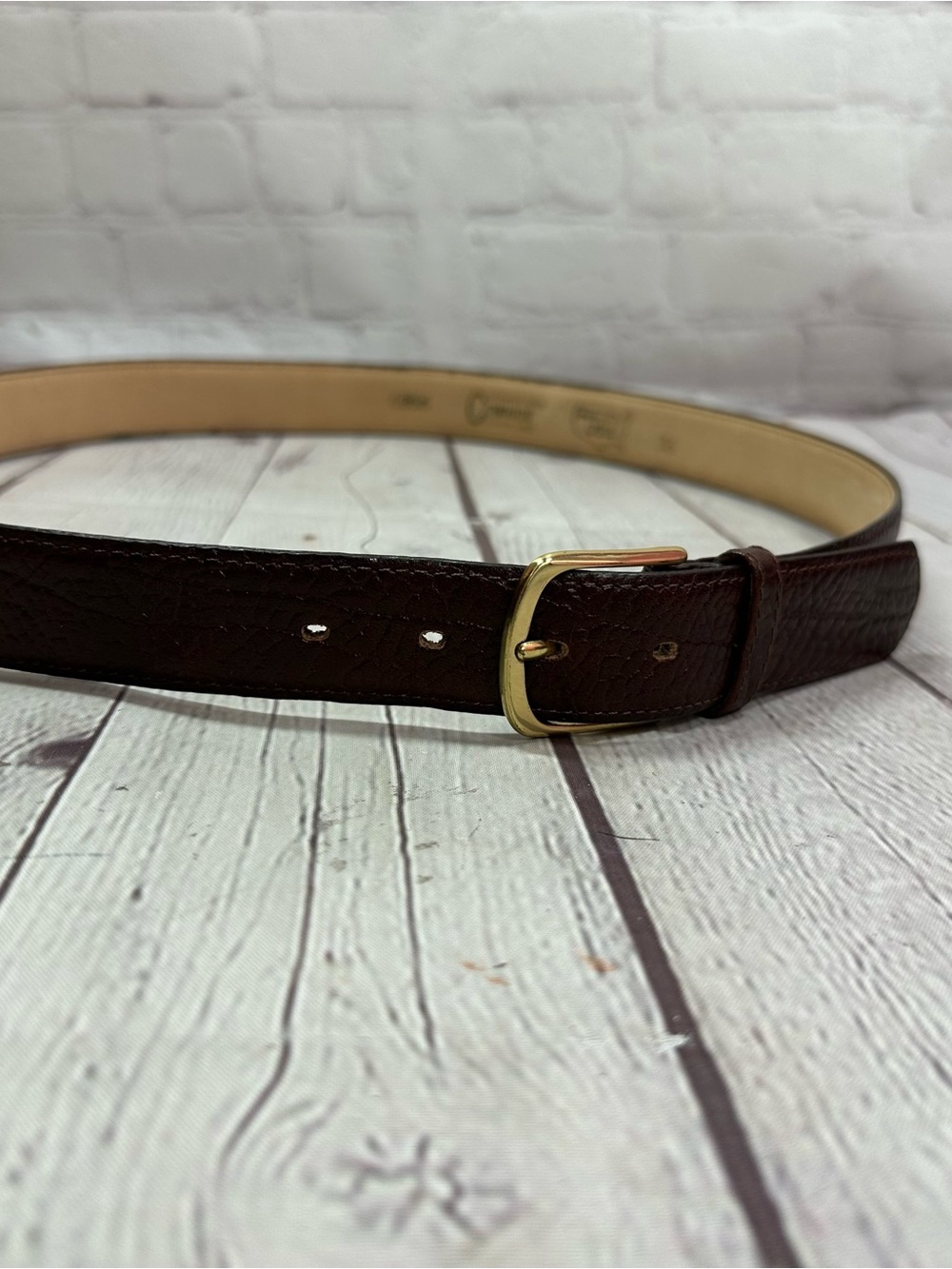 Men's Leather Belt in Dark Brown with Gold Buckle